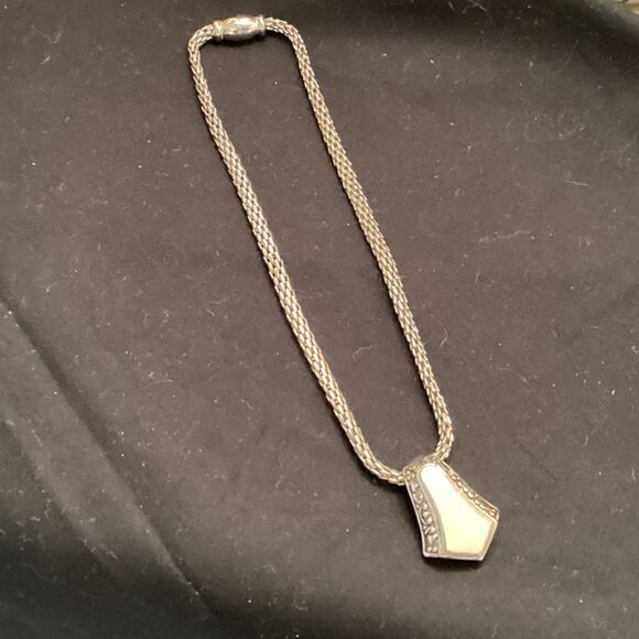 Silvertone and Ivory Magnetic Closure Necklace - Picture 1 of 5